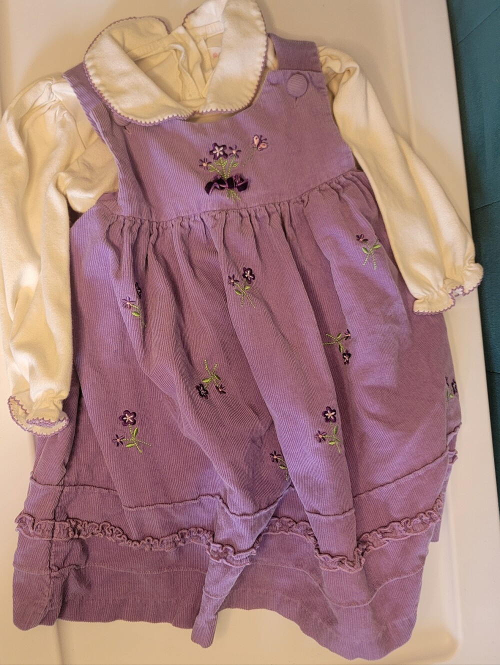 Purple Floral Corduroy Romper & Sophie Rose Top Outfit 3T